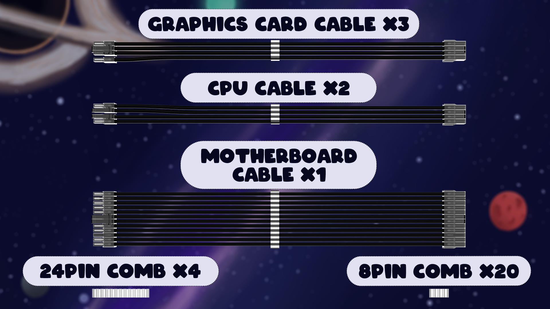 Custom Sleeved Power Supply Cable Extension Kit BLACK