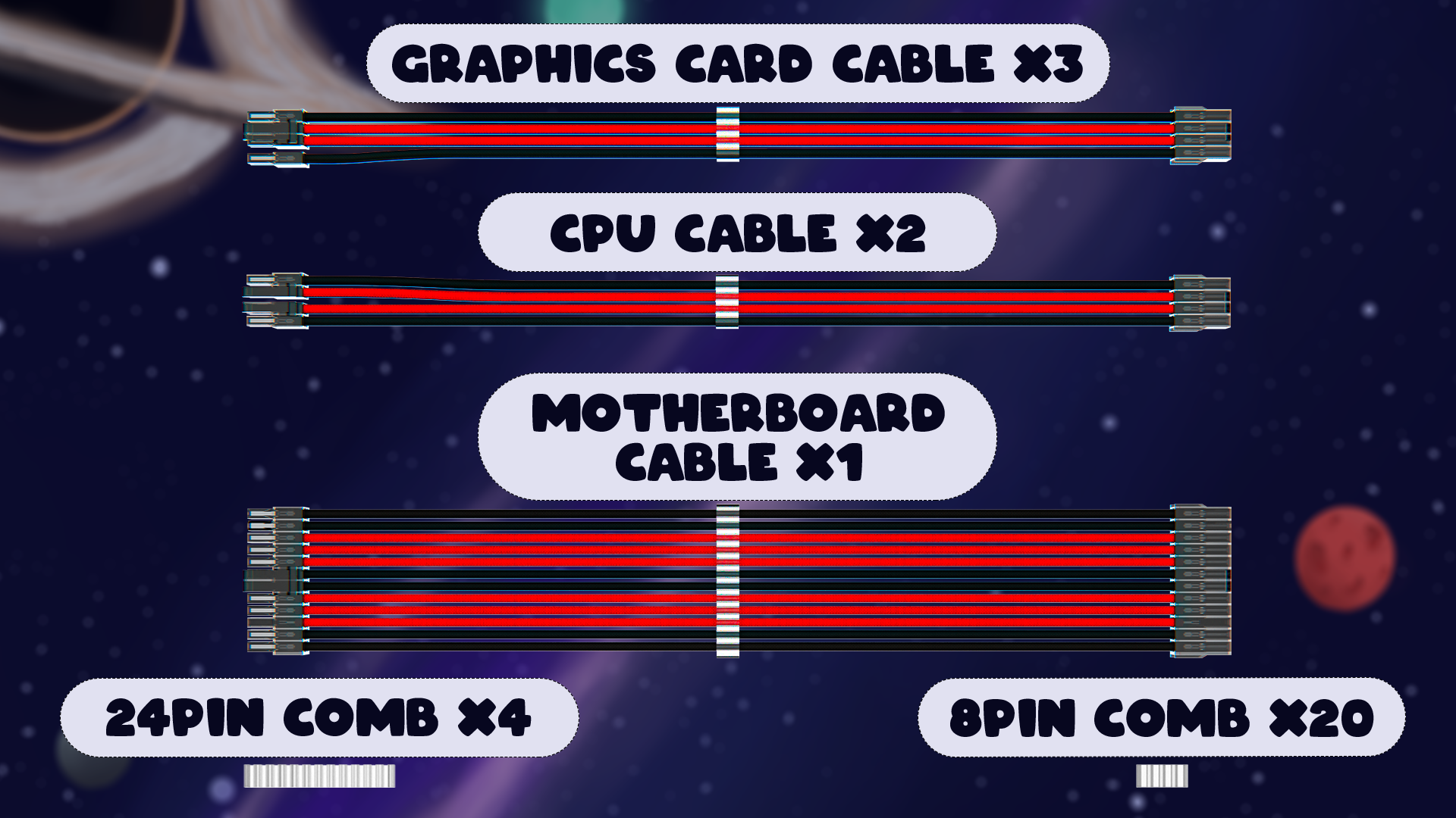 Custom Sleeved Power Supply Cable Extension Kit RED/BLACK