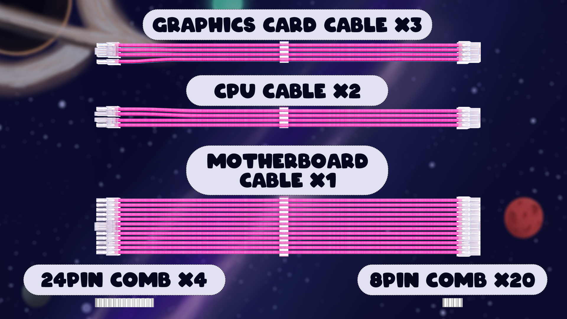 Custom Sleeved Power Supply Cable Extension Kit PINK